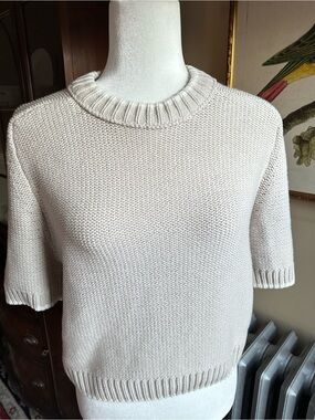 Willow & Wind Cream Short Sleeve Chunky Knit‎ Top Womens Sz S Neutral Minimalist
